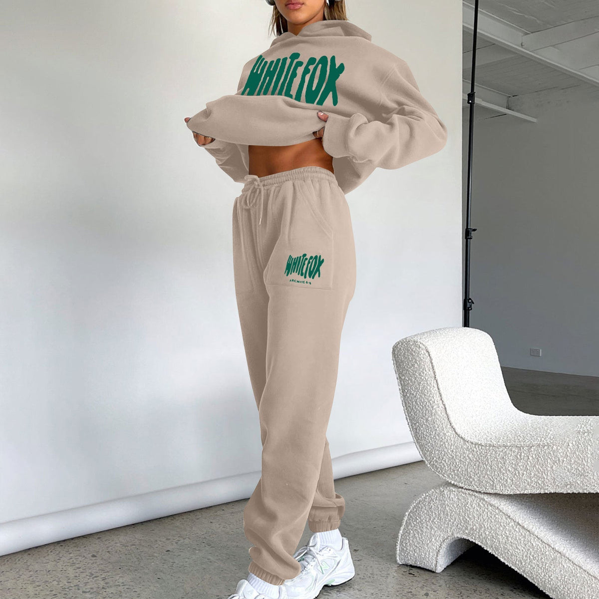 Trendy Long Sleeve Hoodie and Sweatpants Set with Foam Print