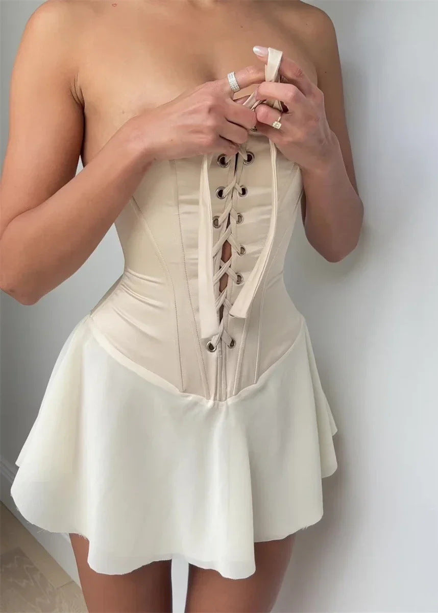 Natasha | Strapless Corset Dress Beige