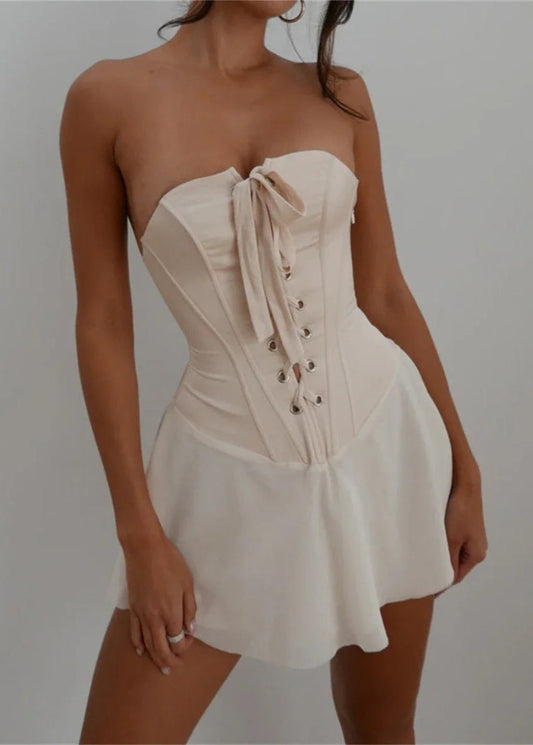 Natasha | Strapless Corset Dress Beige