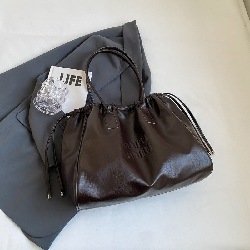 Women's Black Work Tote Bag – Spacious PU Leather Shoulder Bag