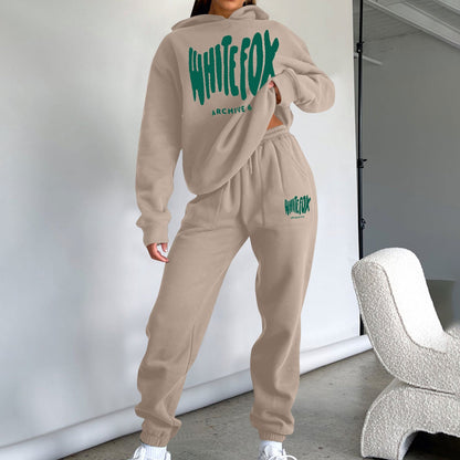 Trendy Long Sleeve Hoodie and Sweatpants Set with Foam Print