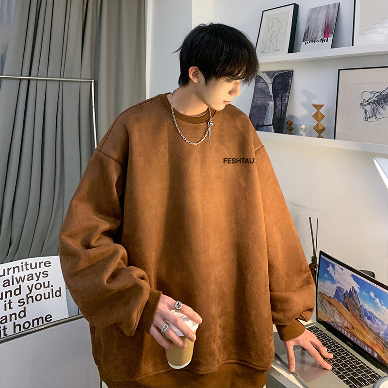 Men's Oversized Suede Sweatshirt - Essentials Casual