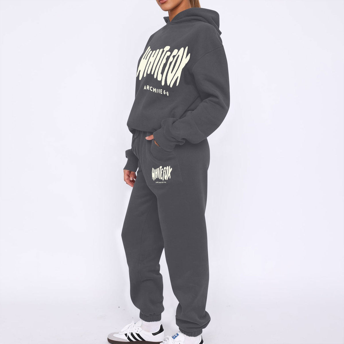 Trendy Long Sleeve Hoodie and Sweatpants Set with Foam Print