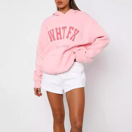 Vintage Casual Oversized Hoodie with Letter Embroidery for Women