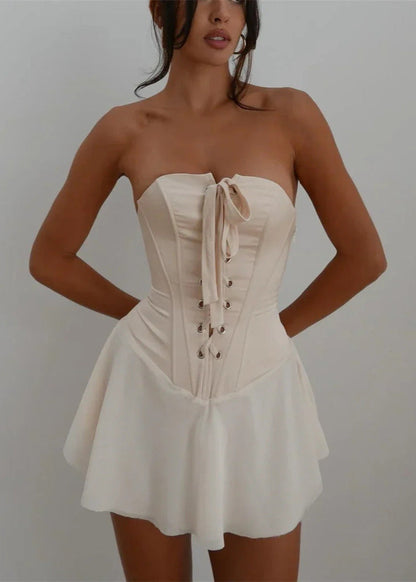 Natasha | Strapless Corset Dress Beige