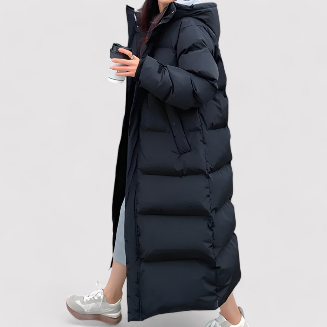 Women's Waterproof Hooded Long Black Puffer Parka Jacket for Cold Weather