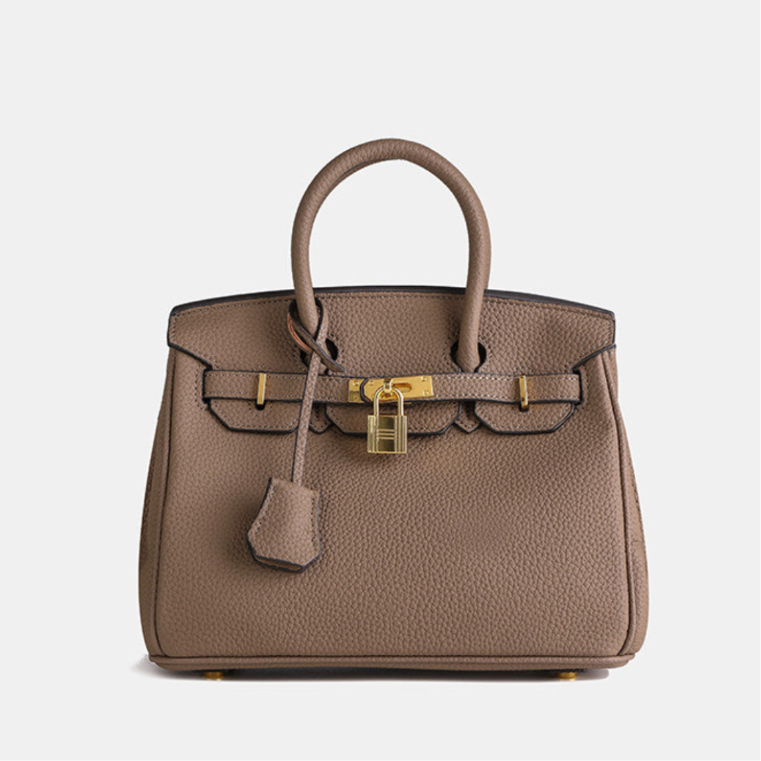 Elegant Women's Structured Handbag with Top Handles and Gold-Tone Accents