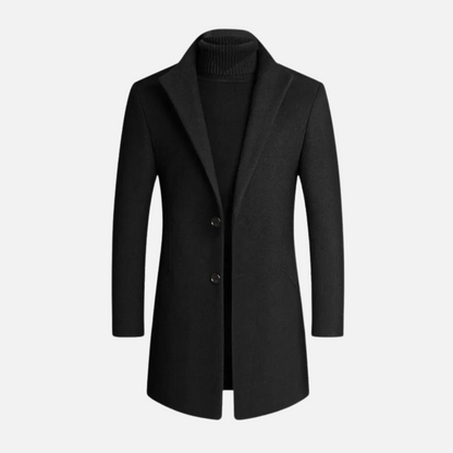 Men's Elegant Long Coat with Notched Lapel and Two-Button Closure for Versatile Formal and Casual Outfits