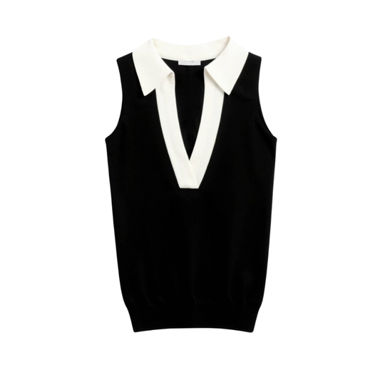 Stylish Contrast Trim Collared Polo Tank Top for Women