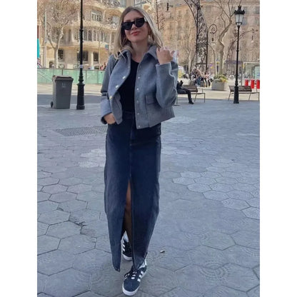 Women's Cropped Aviator Bomber Jacket - Button Front Design with Pockets