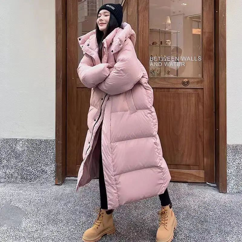 Longline Maxi Women's Winter Puffer Coat with Removable Hood - Stylish and Warm Outerwear