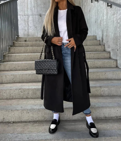 Classic Fit Women's Double-Breasted Winter Coat with Waist Belt for Stylish Warmth