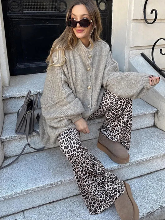 Cozy Women's Ribbed Neckline Knit Cardigan with Button Closure