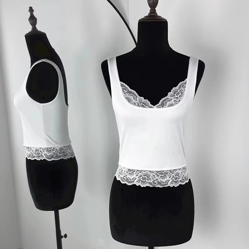 Women's Square Collar Backless Lace Camisole - Summer Fashion Tank Top for Parties and Vacations