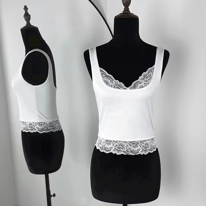 Women's Square Collar Backless Lace Camisole - Summer Fashion Tank Top for Parties and Vacations