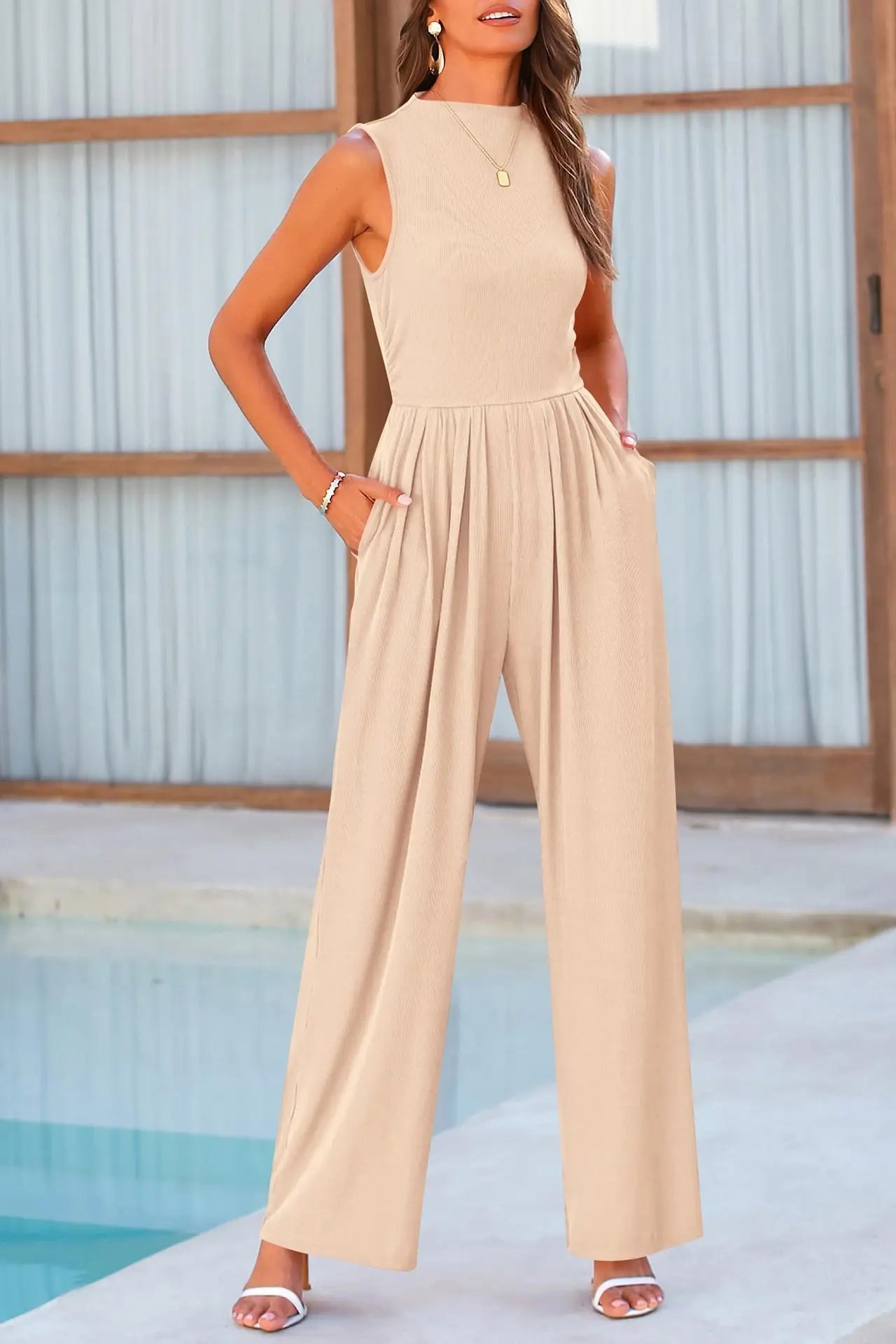 Jonna | Women's Jumpsuit Wide Legs Beige