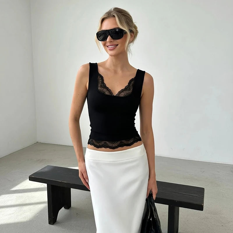 Women's Square Collar Backless Lace Camisole - Summer Fashion Tank Top for Parties and Vacations
