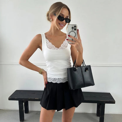 Women's Square Collar Backless Lace Camisole - Summer Fashion Tank Top for Parties and Vacations