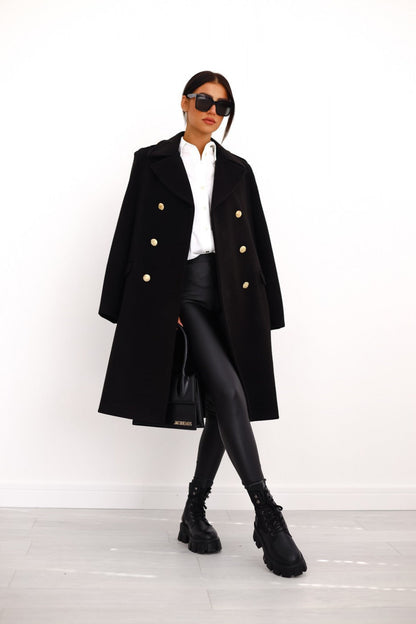 Women's Stylish Double-Breasted Wool Trench Coat Set for Winter