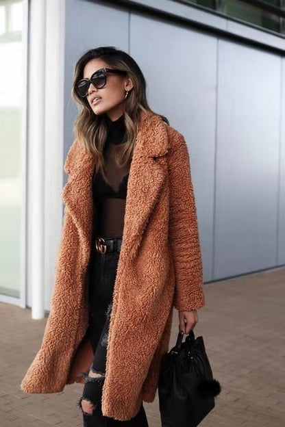 Cozy Women's Oversized Winter Teddy Coat with Stylish Lapel Collar