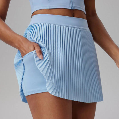 High Waist Women's Pleated Tennis Skirt - Lightweight Running & Yoga Mini Skirt with Pockets for Gym and Golf