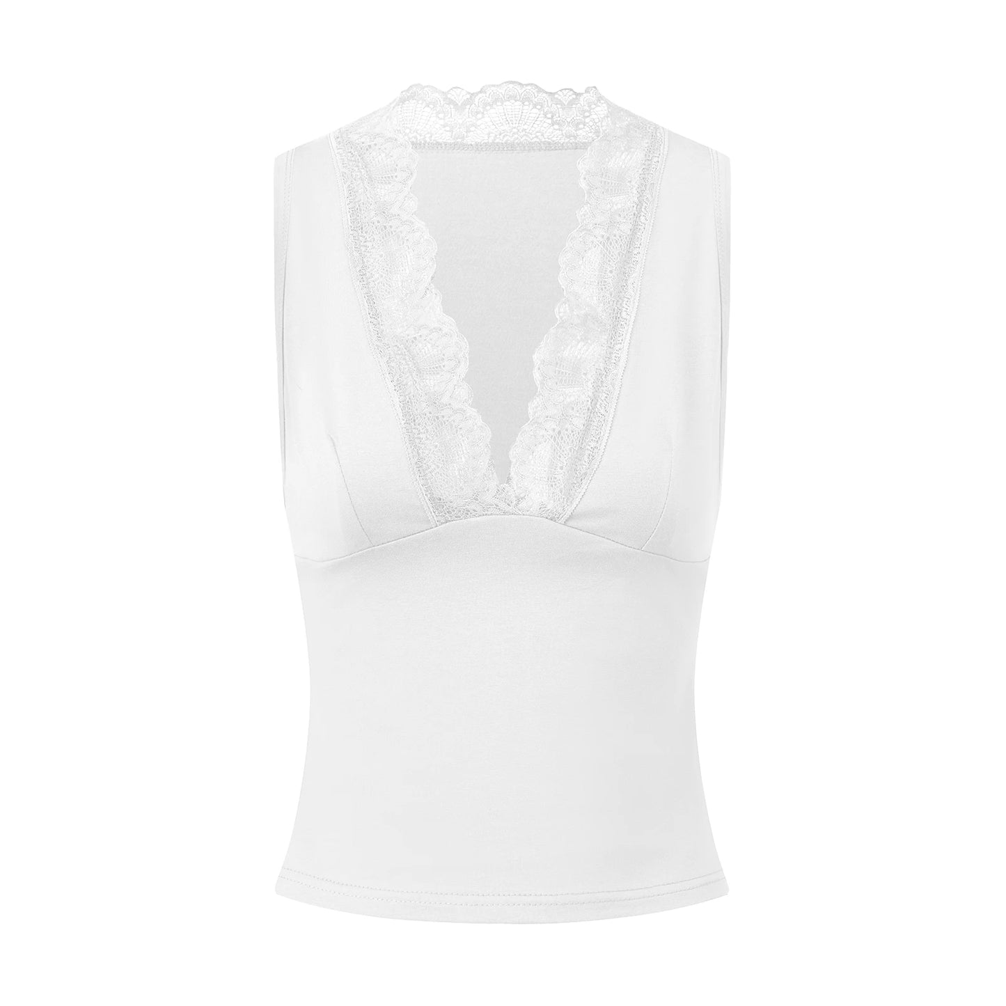 Elegant Women's Summer Lace Splice Sleeveless Tank Top - Deep V Neck Casual Slim Camisole for Streetwear