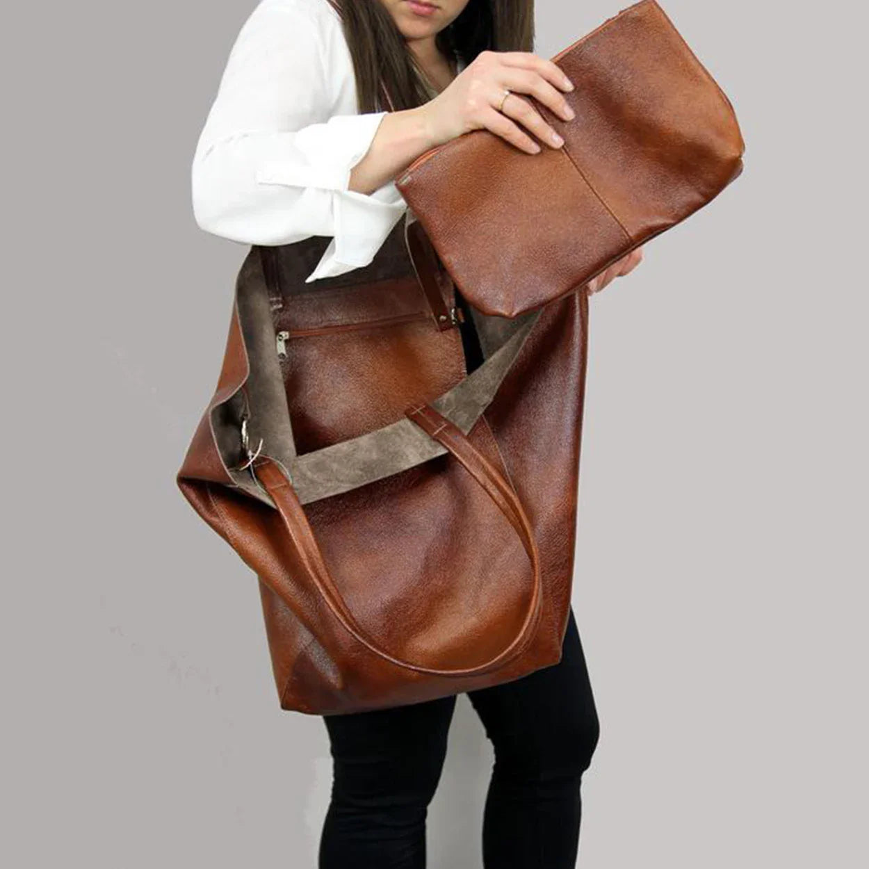 Chic Work Shoulder Tote Bag with Secure Ring-Fold Clasp Closure