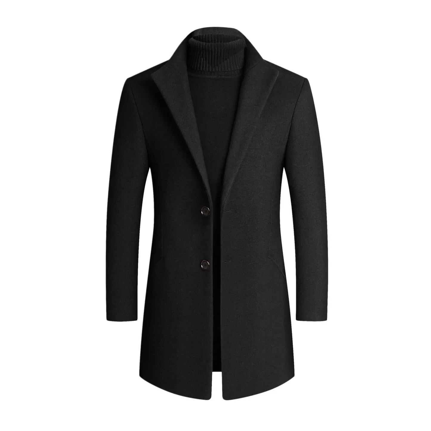 Men's Elegant Long Coat with Notched Lapel and Two-Button Closure for Versatile Formal and Casual Outfits