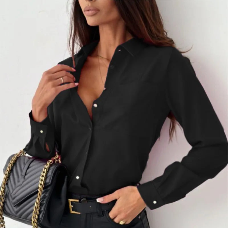 Elaine - Elegant top with long sleeves and button closure at the front