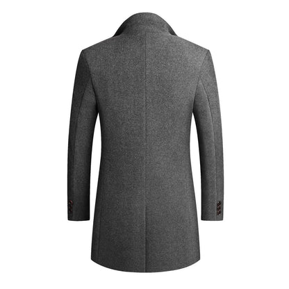 Men's Elegant Long Coat with Notched Lapel and Two-Button Closure for Versatile Formal and Casual Outfits