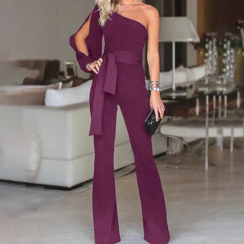 Dutton - One Shoulder Waist Tie Jumpsuit