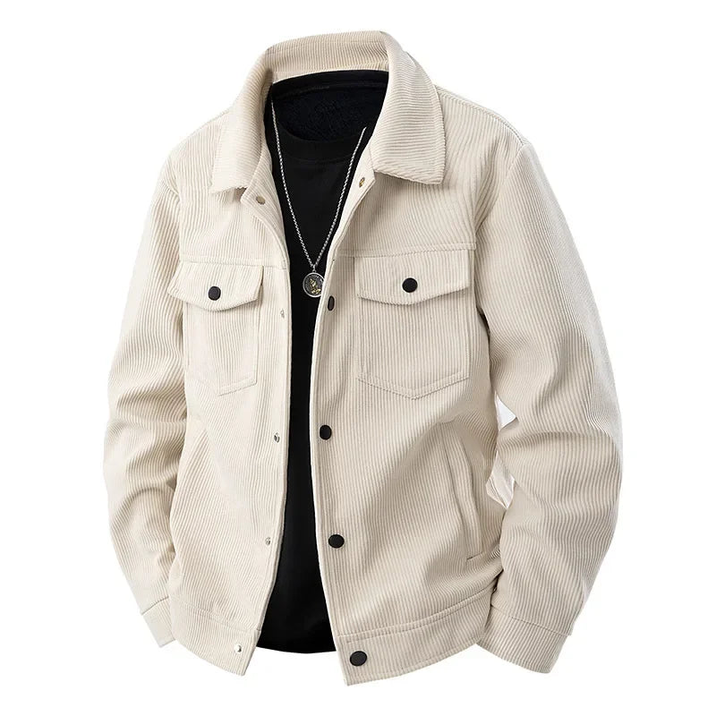 Men's Casual Button-Up Jacket with Shirt Collar and Chest Pockets
