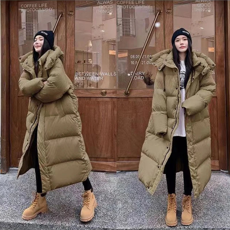Longline Maxi Women's Winter Puffer Coat with Removable Hood - Stylish and Warm Outerwear