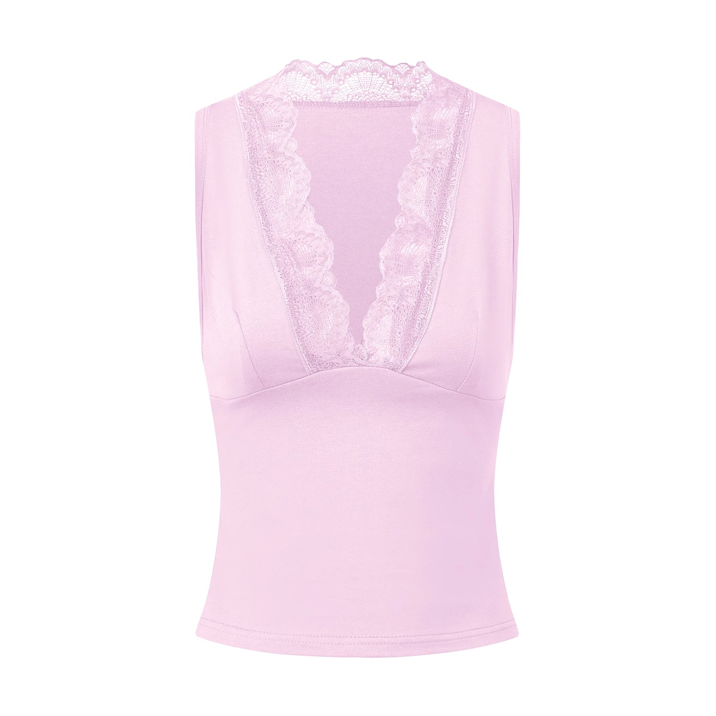 Elegant Women's Summer Lace Splice Sleeveless Tank Top - Deep V Neck Casual Slim Camisole for Streetwear