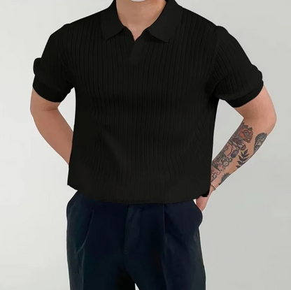 Men's Ribbed Cotton Polo Shirt - Stylish Casual Wear