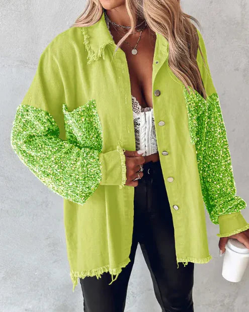 Dorothy - Long Sleeve Sequin Jacket with Front Button Closure