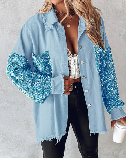 Dorothy - Long Sleeve Sequin Jacket with Front Button Closure