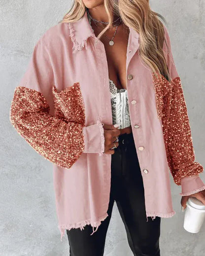 Dorothy - Long Sleeve Sequin Jacket with Front Button Closure
