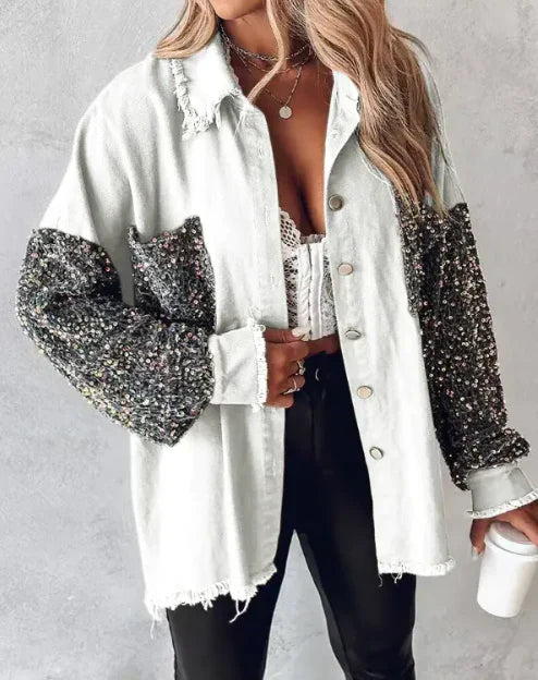 Dorothy - Long Sleeve Sequin Jacket with Front Button Closure