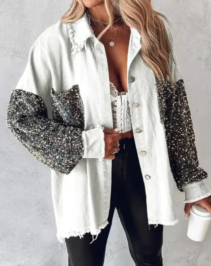 Dorothy - Long Sleeve Sequin Jacket with Front Button Closure