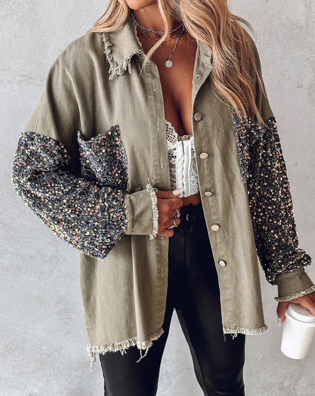 Dorothy - Long Sleeve Sequin Jacket with Front Button Closure