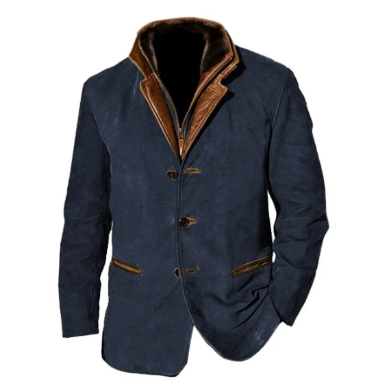 Stylish Men's Blazer with Layered Collar and Button-Front Closure