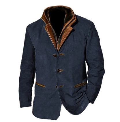 Stylish Men's Blazer with Layered Collar and Button-Front Closure