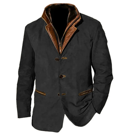 Stylish Men's Blazer with Layered Collar and Button-Front Closure