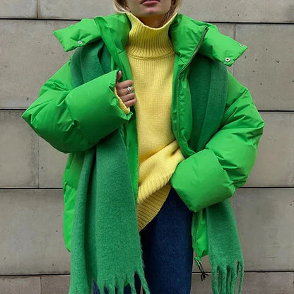 Women's High Neck Oversized Winter Puffer Jacket with Hood - Warm and Stylish Outerwear