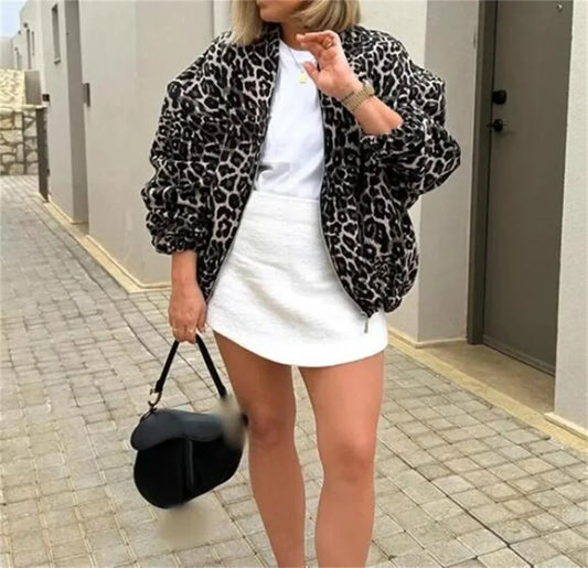 Fleur | Leopard Print Bomber Jacket