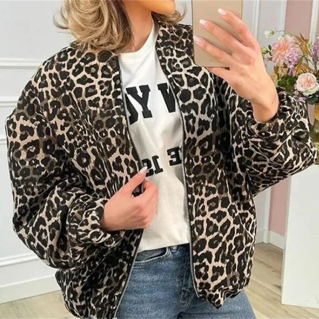 Fleur | Leopard Print Bomber Jacket