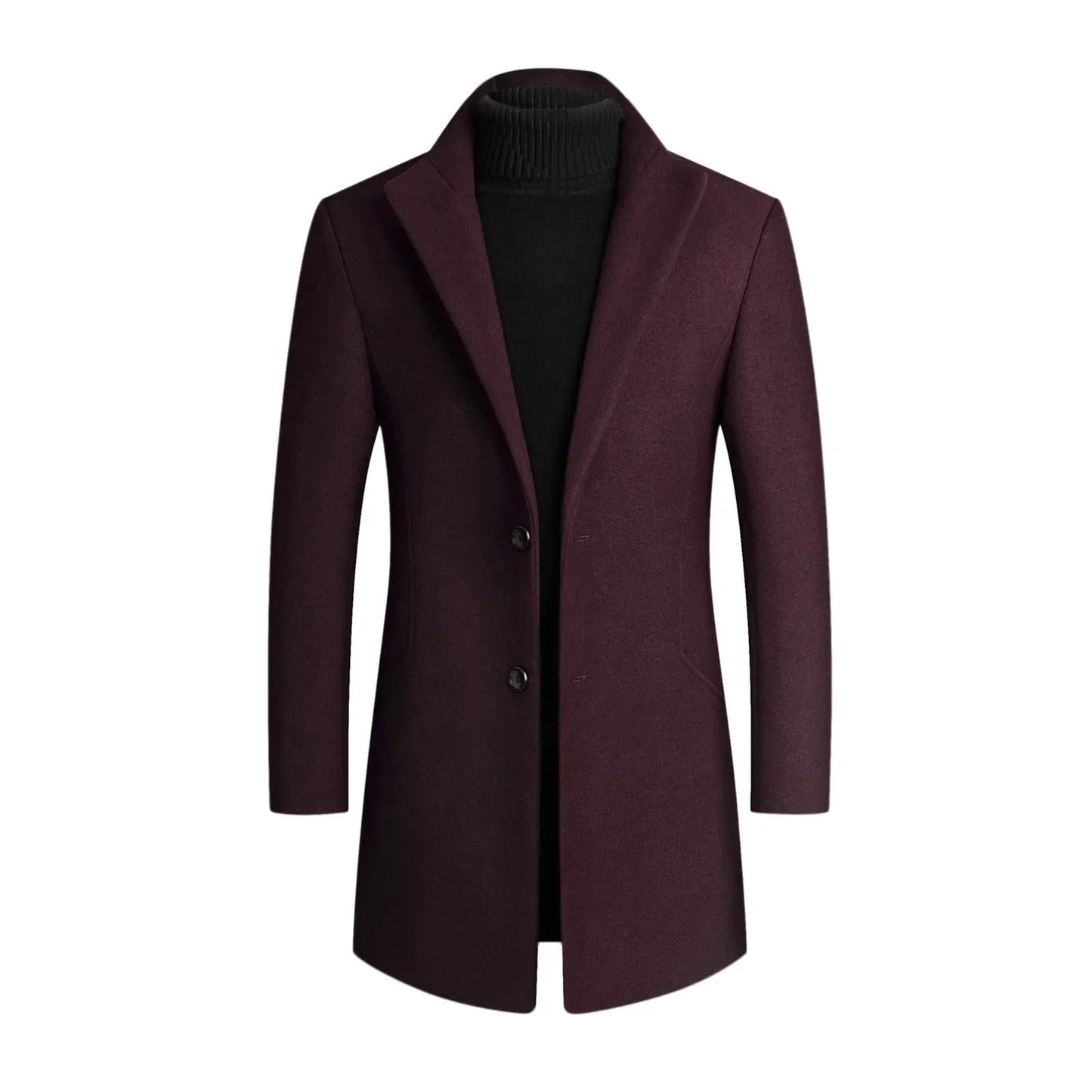 Men's Elegant Long Coat with Notched Lapel and Two-Button Closure for Versatile Formal and Casual Outfits