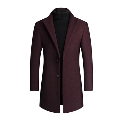 Men's Elegant Long Coat with Notched Lapel and Two-Button Closure for Versatile Formal and Casual Outfits