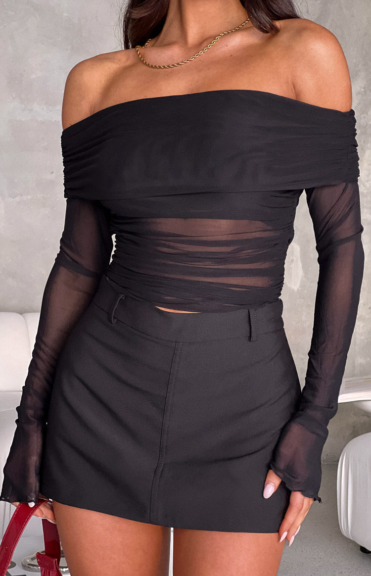 Christin | Black Off-Shoulder Mesh Top